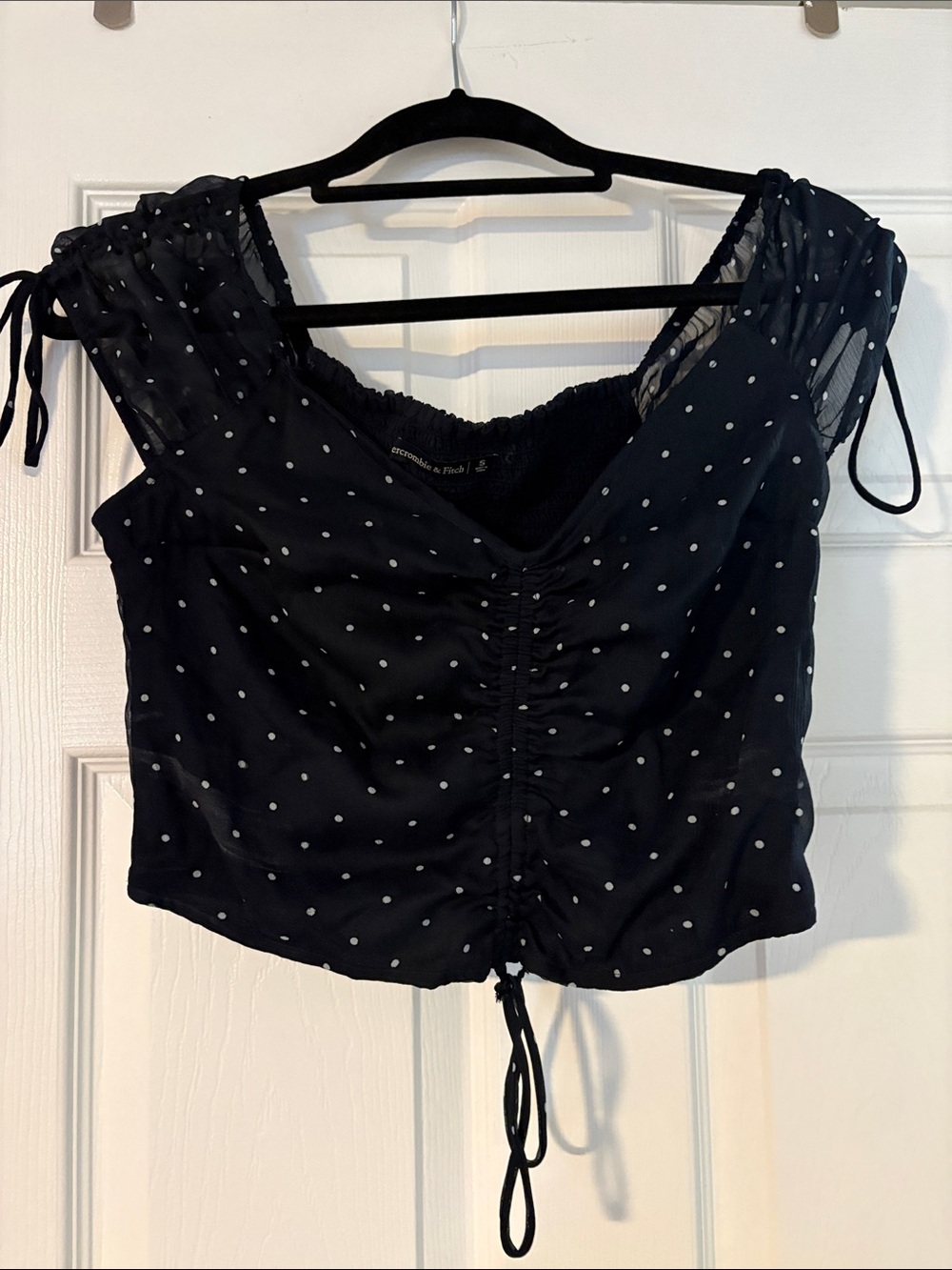 Abercrombie & Fitch Black Polka Dot Cinch-Front Crop Top